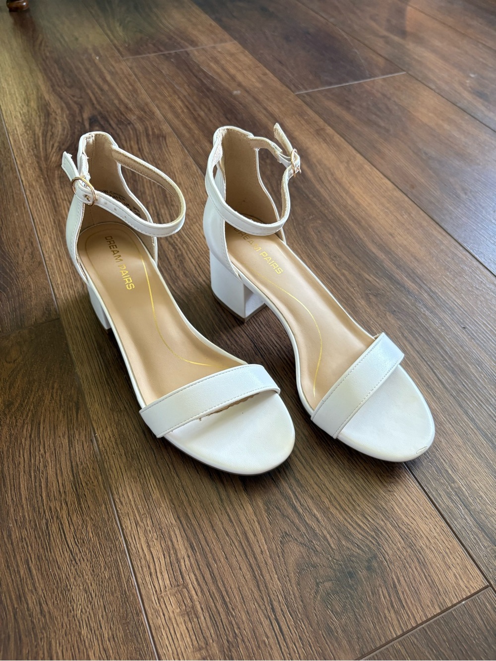 Dream Pairs White Low Chunk Ankle-Strap Block Heels